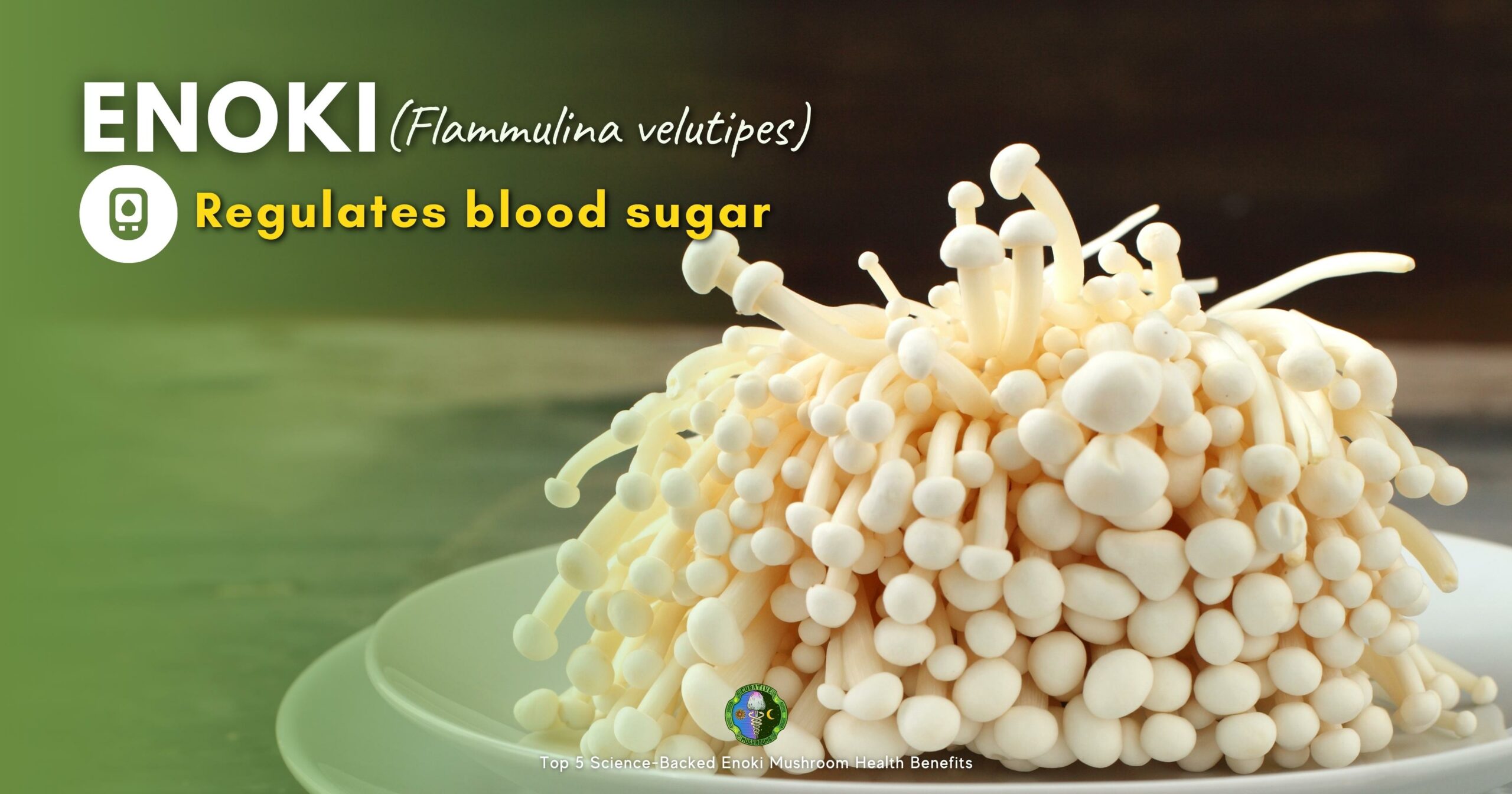 Enoki mushroom benefits health by Regulating blood sugar - high fiber and beta-glucans slowing down digestion and promoting a gradual release of glucose