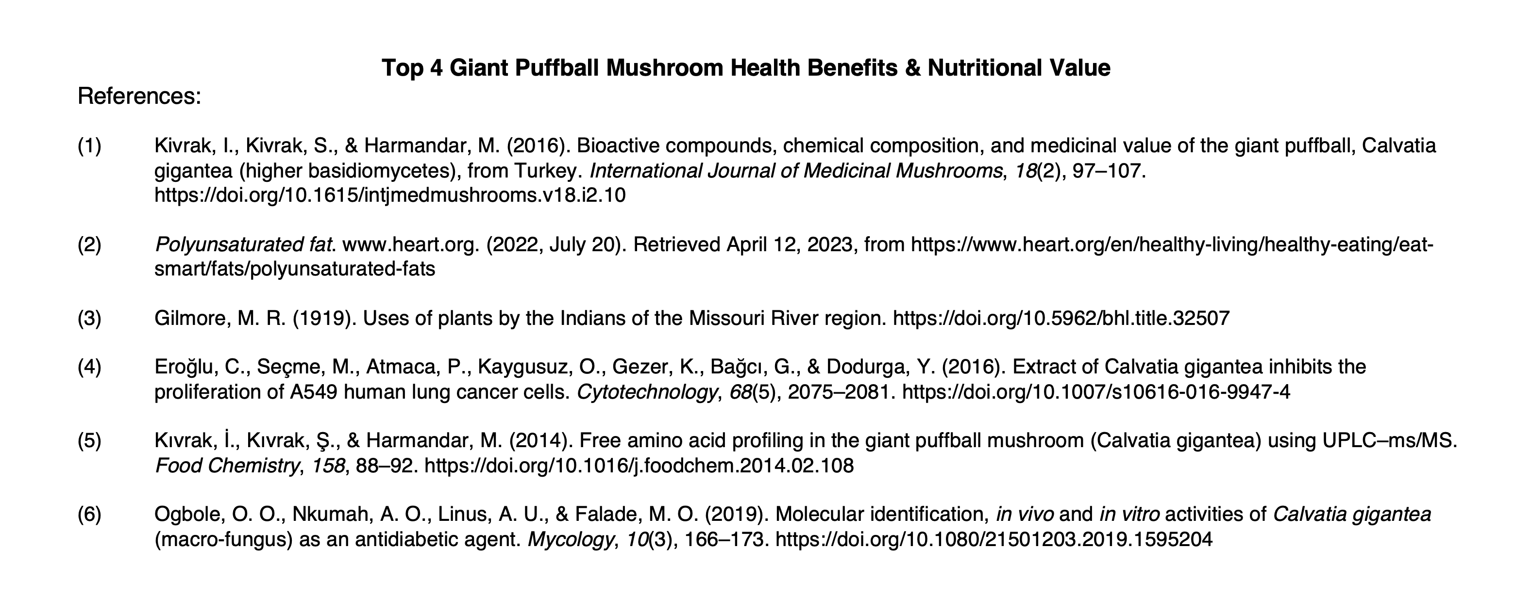 Top 4 Giant Puffball Mushroom Health Benefits & Nutritional Value - Source or References