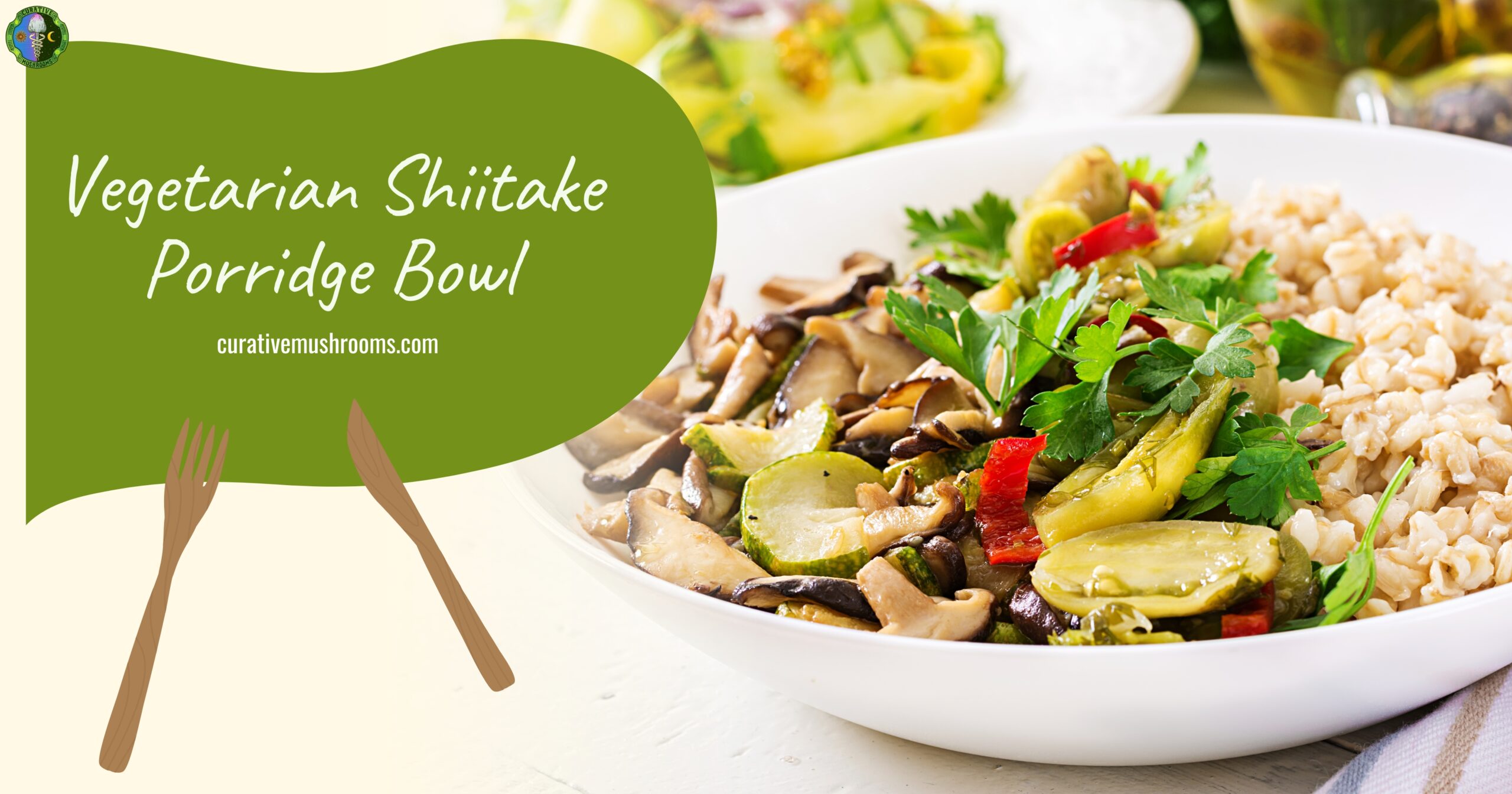 Healthy Vegetarian Shiitake Mushroom Porridge Bowl with zucchini and oatmeal