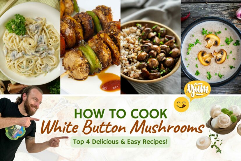 How To Cook White Button Mushroom Recipe - Top 4 Delicious & Easy Dishes - Sautéed, Carbonara, Veggie Skewer, Cream Soup