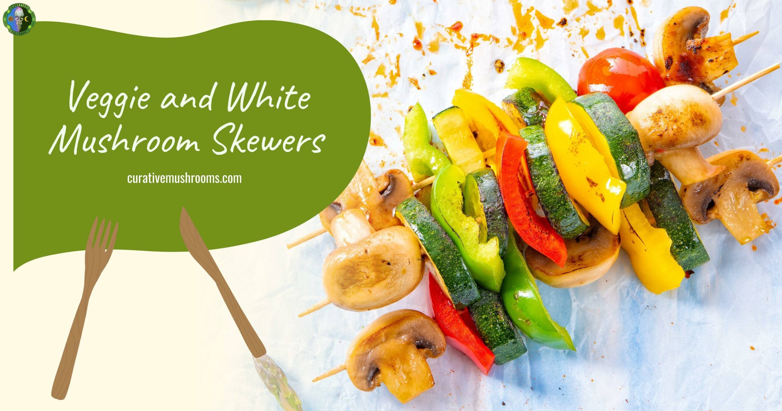 Veggie and White Button Mushroom Skewers with zucchini, bell pepper, and barbecue sauce